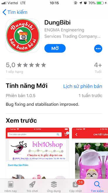 dự án tạo app bán hàng online dung bibi
